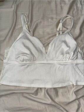 aerie White Ribbed Lace-Back Bralette